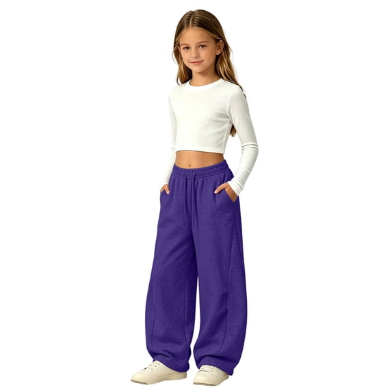 EnJoCho Girls Sweatpants Baggy Wide Leg Oversized Drawstring Elastic Jogger Pants Soft Bottoms For Kids Fall Holiday Everyday Casual Fashion Street Style Daily Outfit