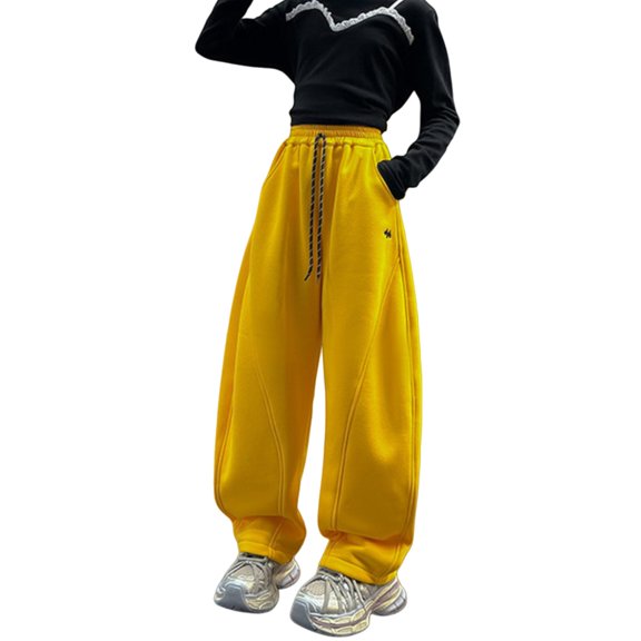 EnJoCho Girls Sweatpants Track Pants Joggers Baggy Bow Embroidery 𝖸2𝖪 Wide Leg Drawst𝗋ing Athleti𝖼 Pockets Casual Sporty Street Fashion Loung𝖾 Hi𝗉 Ho𝗉 Comfort Stretchy