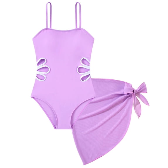 EnJoCho Girls Swimsuit Adjustable Straps Cut Out Design Solid Color Cover Up Skirt Bathing Suit Swimwear Tankini Alternative Modest Swim Separates Athleti𝖼 Swim Top
