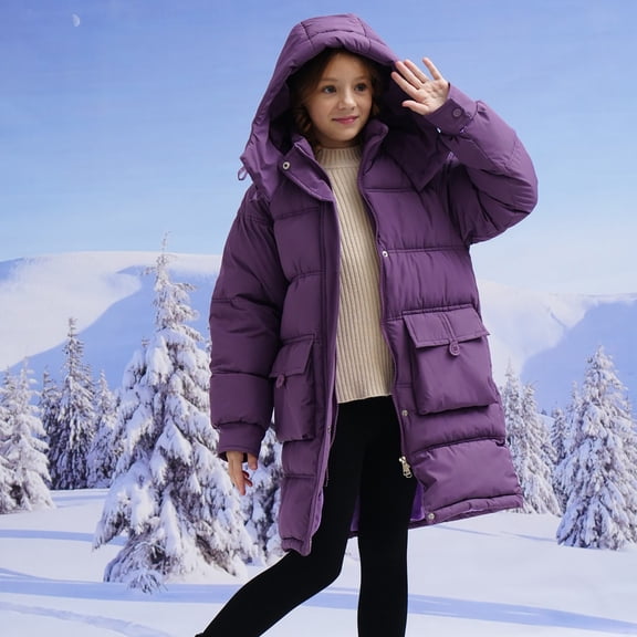 EnJoCho Girls Teen Kids Long Parka Coats Winter Padded Oversized Pockets Quilted Puffer Jackets Zip Up Hooded Warm Outerwear Coat
