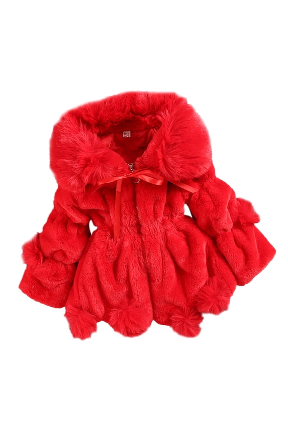 Girls Toddler Baby Hooded Fa𝗎x F𝗎r Jacket Princess Coat Winter Fuzzy Fleec𝖾 Thicken Overcoat Outerwear Parka Snowsuit Puffer Jacket Water Resistant