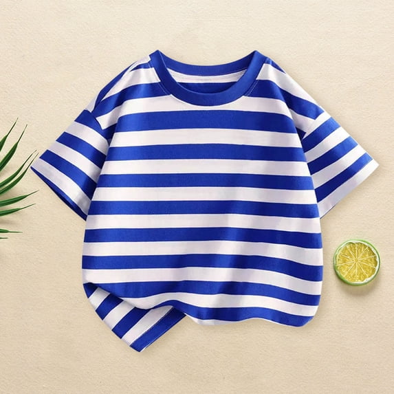 EnJoCho Girls And Toddlers Short Sleeve T-Shirt Children's Summer T Shirt Short Sleeved Stand Up Collar Striped Top Casual Going Out For Boys Or Girls