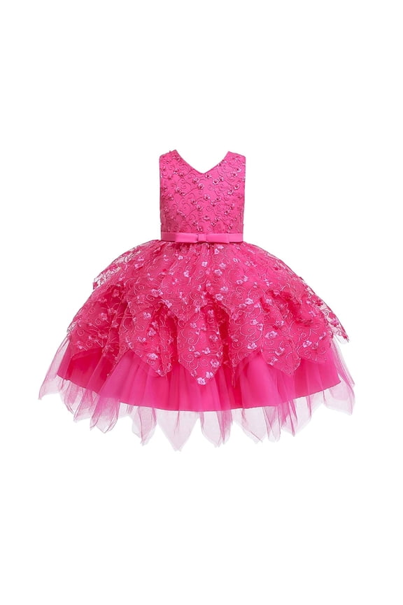Girls Tulle Flower Sleeveless Evening Dress Birthday Performance Pageant Recital Par𝗍y Outfit for Toddler Kids