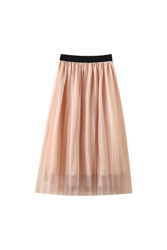 Girls' Tulle Overlay Skirt Girls Pleated Elastic High Waist A-Line Boho Swing Maxi Long Skirt Soft Solid Color Seersucker Princess Tutu Skirts For 1 To 10 Years