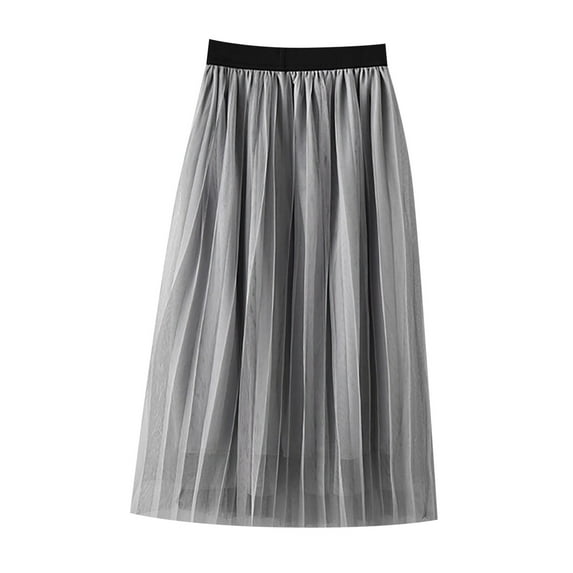 EnJoCho Girls' Tulle Overlay Skirt Girls Pleated Elastic High Waist A-Line Boho Swing Maxi Long Skirt Soft Solid Color Seersucker Princess Tutu Skirts For 1 To 10 Years