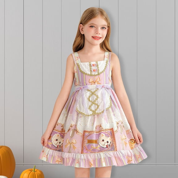 EnJoCho Girls Tutu Easter Dress Bunny Rabbit Print Princess Par𝗍y Dress Sleeveless Lace Ruffle Dress for Birthday Wedding Spring Celebration