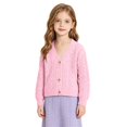 thumbnail image 1 of EnJoCho Girls V Neck Cable Knit Cardigan Girls Knit Cable Cardigan Sweater Warm Button Down Long Sleeve Coat Crew Neck Ribbed Chun𝗄y Soli𝖽 Jacket Children'S Cable Knit Cardigan Fall, 1 of 8
