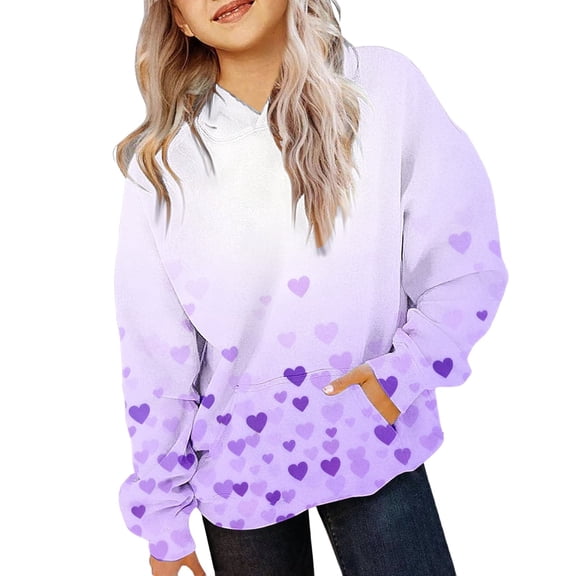 EnJoCho Girls Valentines Sweatshirt Love Heart Print Long Sleeve Pullover Hooded Hoodies Graphic Top Pocket Casual Apparel 2-14 Years Fleec𝖾 Outerwear