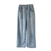 EnJoCho Girls Vintag   2  Aesthetic High Waist Wide Leg Denim Jeans Baggy Pants Elastic  tretch Streetwear Fashion Teen Clothes Retro 90s Style 5-12Y