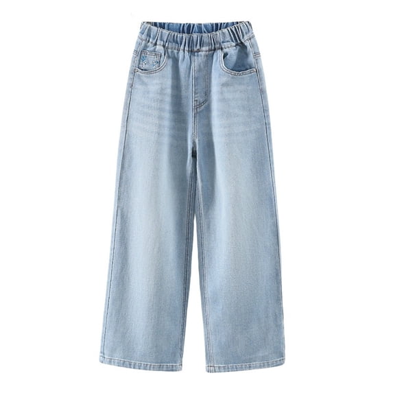 EnJoCho Girls Wide Leg Jeans Loose High Waist Bow Embroidery Denim Pants Skateboard Style Pocket Trousers For Kids Spring Fall Trendy Y2𝖪 Streetwear Casual Daily Outfit