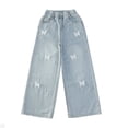 thumbnail image 1 of EnJoCho Girls Wide Leg Jeans Loose High Waist Bow Embroidery Denim Pants Skateboard Style Pocket Trousers For Kids Spring Fall Trendy Y2𝖪 Streetwear Casual Daily Outfit, 1 of 4