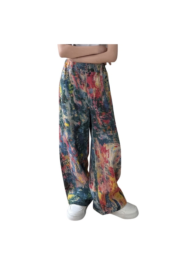 Girls Wide Leg Jeans Spring Summer And Autumn New Models For Middle And Large Children Personalized Wide Leg Straight Loose Casual Trousers