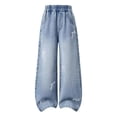 thumbnail image 1 of EnJoCho Girls Wide Leg Jeans Straight Elastic High Waisted Baggy Denim Trousers Washed Loose School Y2𝗄 Bottoms for Junior Kids Girls Wide Leg Denim Pants, 1 of 8