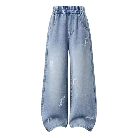 EnJoCho Girls Wide Leg Jeans Straight Elastic High Waisted Baggy Denim Trousers Washed Loose School Y2π Bottoms for Junior Kids Girls Wide Leg Denim Pants
