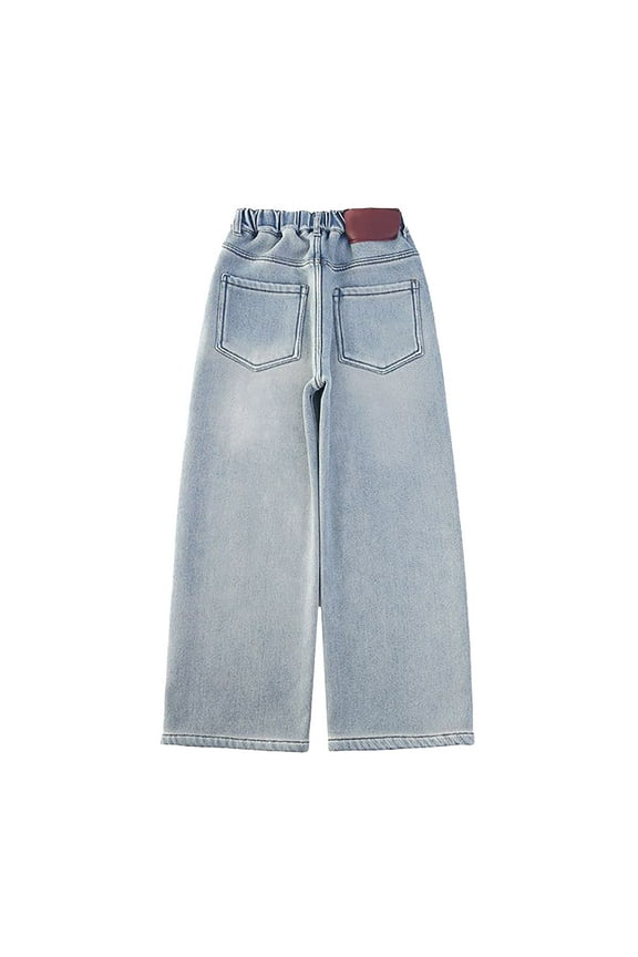 Girls Wide Leg Trousers High Waist Straight Denim Jeans Spring Autumn Fall Fashion Pants Middle Large Children Kids Youth Korean Style Bottoms