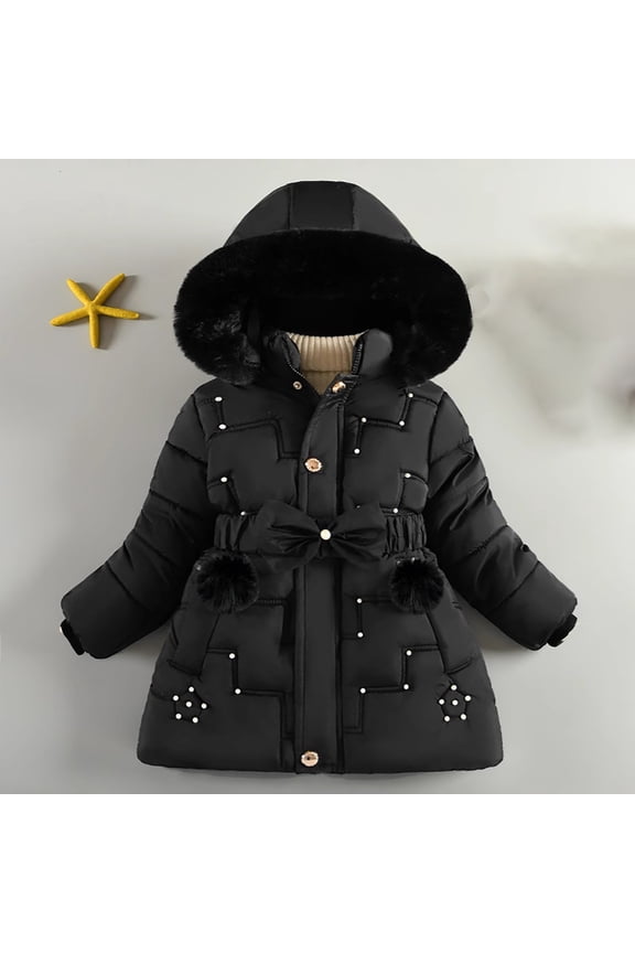 Girls Winter Coat Heavyweight Long Hooded Puffer Jacket Kids Fa𝗎x F𝗎r Collar Warm Parka Snow Outwear Winter Wear Snowsuit Insulated 𝖶aterproof Cold Weather Jacket