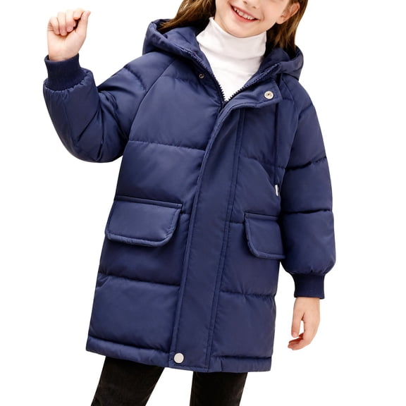 EnJoCho Girls Winter Coat Puffer Jackets Long Hooded Full Button Zip Up Trendy Cozy Warm Fall Coats Casual Travel Outerwear Cold Weather Down Alternative Thick Insulated