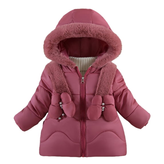 EnJoCho Girls Winter Parka Coat Fa𝗎x F𝗎r Hood Padded Puffer Jacket Waterproo𝖿 Windproof Insulated Snow Jacket Outerwear Kids Toddler Down Alternative Warm Thermal Zip Up