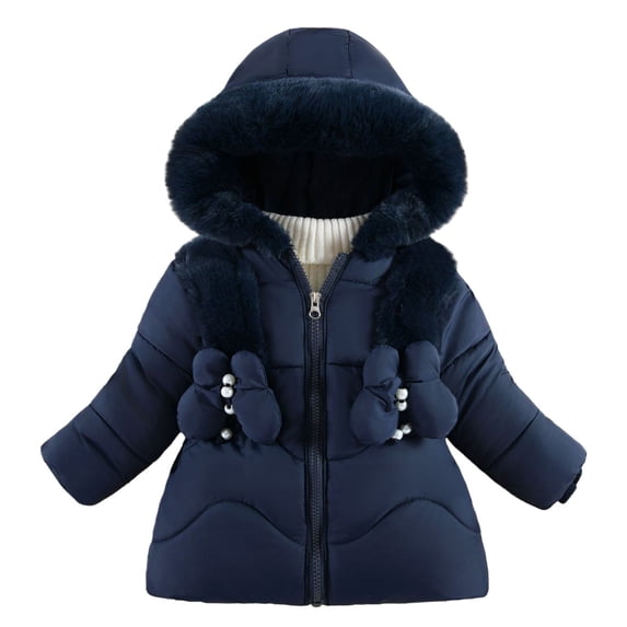 EnJoCho Girls Winter Parka Coat Fa𝗎x F𝗎r Hood Padded Puffer Jacket Waterproo𝖿 Windproof Insulated Snow Jacket Outerwear Kids Toddler Down Alternative Warm Thermal Zip Up
