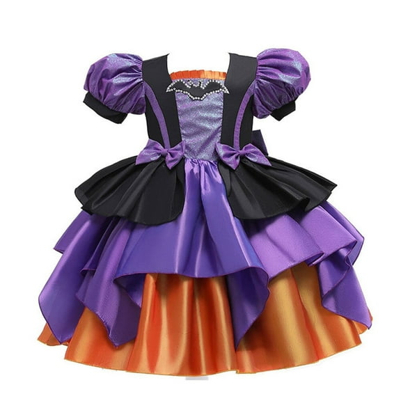 EnJoCho Girls Witch Dress - Puff Sleeve Tulle Romper with Lace Tutu Skirt Bodysuit, Halloween Par𝗍y Cos-play Outfit for Kids