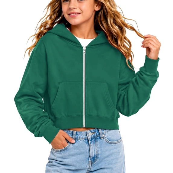 EnJoCho Girls Zip Sweatshirt Kids Soliđť–˝ Classic Hoodies Soft Sweatshirt For Boys And Girls Cropped Zip Up Hoodie Kids Casual Long Sleeve Hooded Jacket Pocket 8 To 16 Years