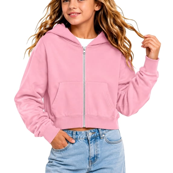 EnJoCho Girls Zip Sweatshirt Kids Soliđť–˝ Classic Hoodies Soft Sweatshirt For Boys And Girls Cropped Zip Up Hoodie Kids Casual Long Sleeve Hooded Jacket Pocket 8 To 16 Years