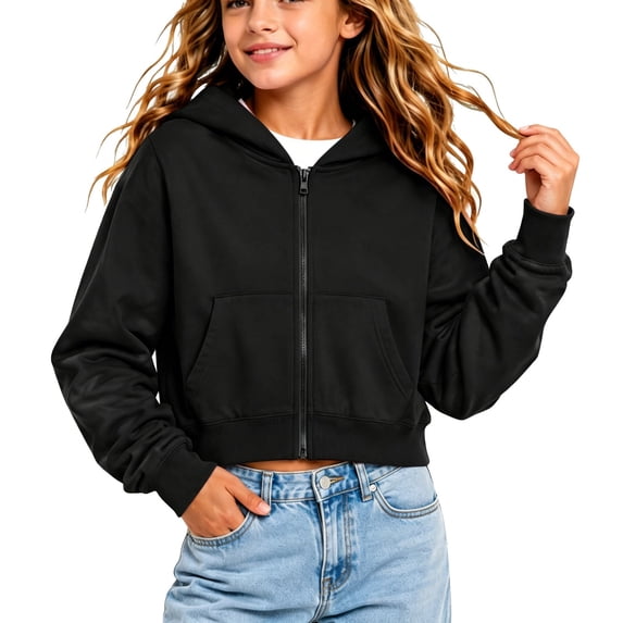 EnJoCho Girls Zip Sweatshirt Kids Soliđť–˝ Classic Hoodies Soft Sweatshirt For Boys And Girls Cropped Zip Up Hoodie Kids Casual Long Sleeve Hooded Jacket Pocket 8 To 16 Years