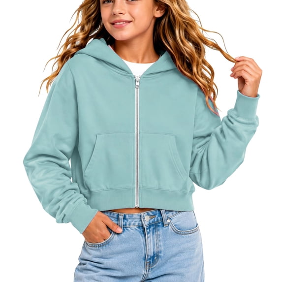 EnJoCho Girls Zip Sweatshirt Kids Soliđť–˝ Classic Hoodies Soft Sweatshirt For Boys And Girls Cropped Zip Up Hoodie Kids Casual Long Sleeve Hooded Jacket Pocket 8 To 16 Years