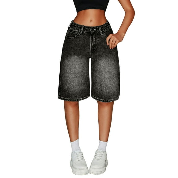 EnJoCho Girls 𝖡ermuda Shorts Stretchy High Waisted Denim Shorts Baggy 𝖸𝟤𝖪 Knee Length Casual Long Summer Shorts Streetwear Comfort 12-16 Years
