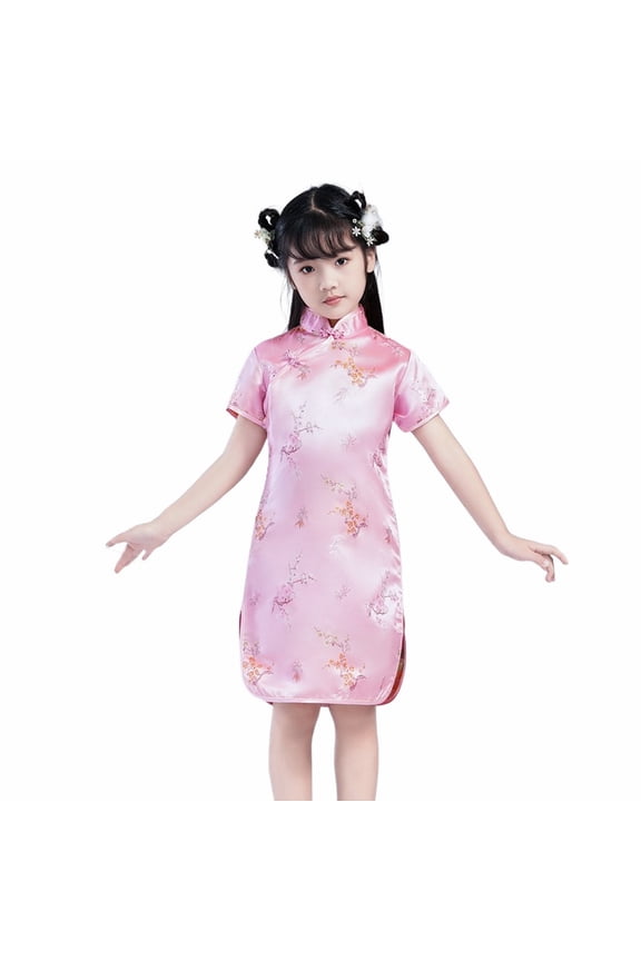 Girls đ„loral Cheongsam Chinese Traditional Dress Kids Modern Sleeveless New Year Qipao Stand Collar Side Split Outfits Traditional Chinese Dress Kids Cheongsam đ„loral