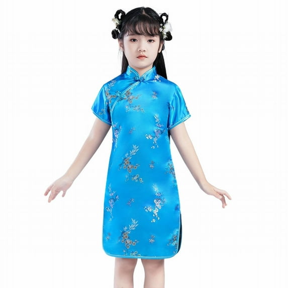 EnJoCho Girls š„loral Cheongsam Chinese Traditional Dress Kids Modern Sleeveless New Year Qipao Stand Collar Side Split Outfits Traditional Chinese Dress Kids Cheongsam š„loral