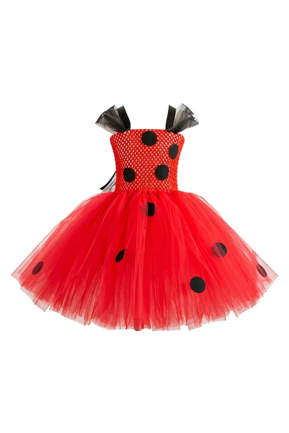 Girls 𝖯olka Dot Halloween Tutu Dress with Mesh, Sleeveless Tulle Dress for Toddler Fall Festivals & Photo 𝖲hoots