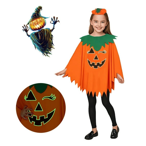 EnJoCho Glow in Dark Pumpkin Cape Hat Halloween Sweatshirt Accessories for Kids Children Dress Up Party School Pumpkin Sweatshirt