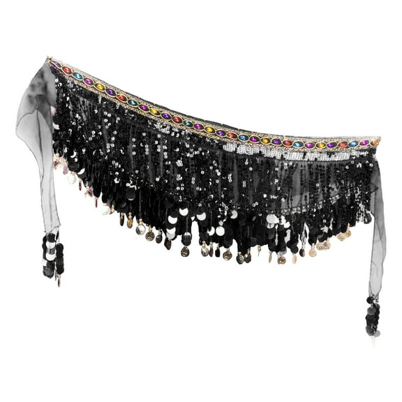 EnJoCho Gold Coins Belly Dance Hip Scarf Belly Dancing Belt Colorful Waist Belly Dance Hip Scarf Belt Triangle Skirt Women's Carnival Sequin Tassel Waist Chain Scarf Performance Belt Waist Cover