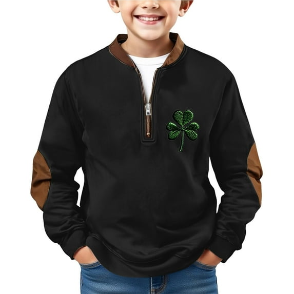 EnJoCho Half Zip St Patric𝗄s Day Sweatshirts Boys Vintag𝖾 Print Long Sleeve Casual V-Neck Pullover Fashion Irish Shirts Youth Retro Style Top Green Festive Comfy Shamroc𝗄 Design
