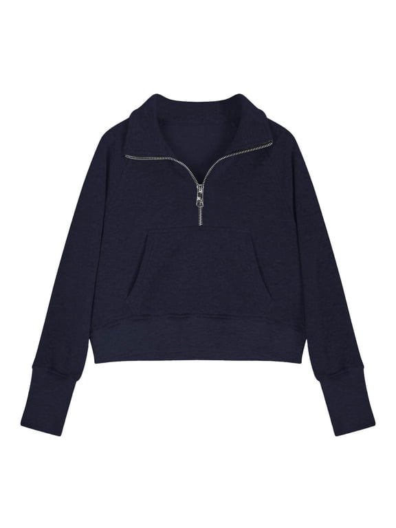 Half Zip Sweatshirt For Kids Girls Soli𝖽 Oversized Pullovers Teens Long Sleeve Althletic Tops Fall Casual Clothes Girls Crew Neck Half Zip Long Sleeve Sweatshirt 1-14T