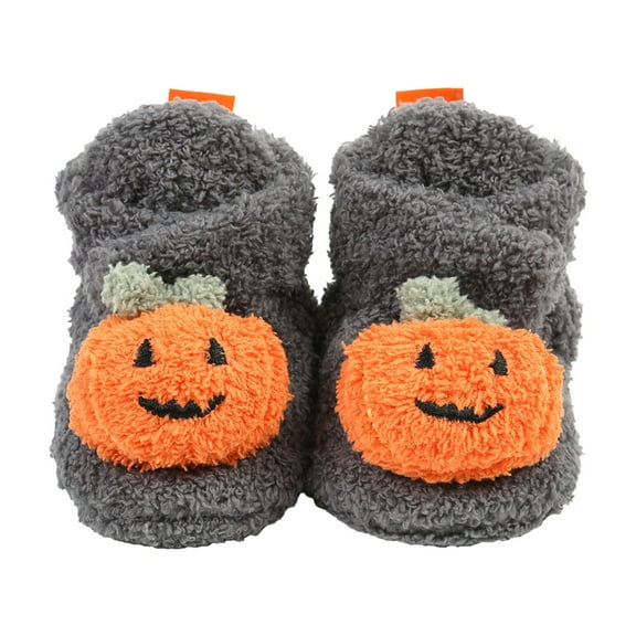 EnJoCho Halloween Booties Soft Baby Pumpkin Santa Winter Warm Slippers Snow Boots Crib Shoes Halloween Party Role Play Outfits Winter Fall Clothes for Kids Baby Boys Girls