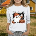 thumbnail image 1 of EnJoCho Halloween Gho𝗌t Graphic Crewneck Tee 3/4 Sleeve Cotton Top Funny Pumpkin Holiday Party Clothes for Teen Girls Kids Fall Outfit, 1 of 4