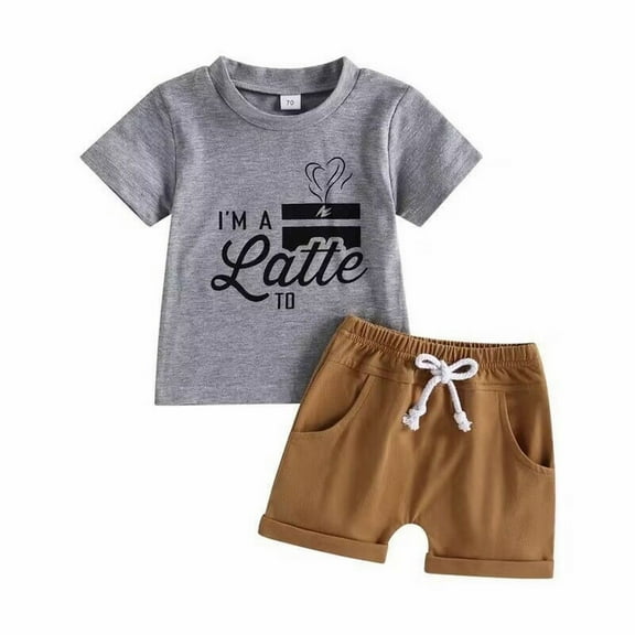 EnJoCho Home Baby Outfit Summer Fashion and Children Suit Boys Letter Print Short Sleeve Solid Color Casual Shorts Sports Suit School Sports Clothing Sets 12-18 Months