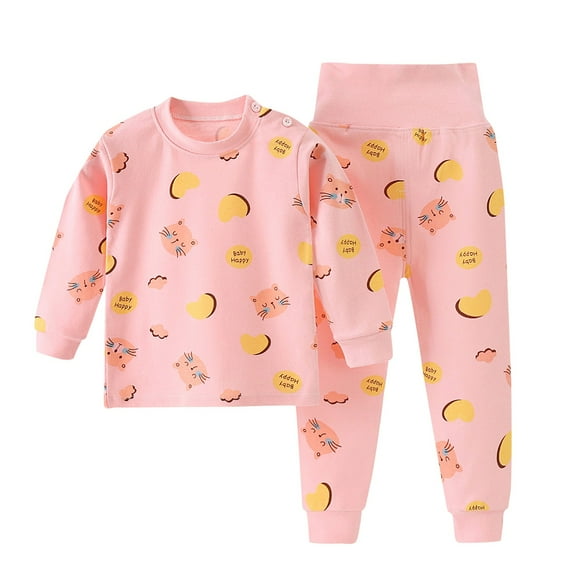 EnJoCho Home Comfort Outfit Toddler Girls Boys Baby Soft Pajamas Baby Kids Pink Cartoon Prints High Waist Long Sleeve Kid Sleepwear Sets 3-6 Months