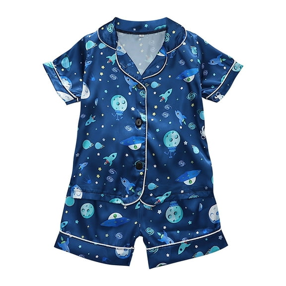 EnJoCho Home Sleepwear Boys Girls Cute Printed Short Sleeve Shorts Satin Pajamas Loungewear Set Trendy Comfort Outfits Clothing Set for Little Boys & Girls