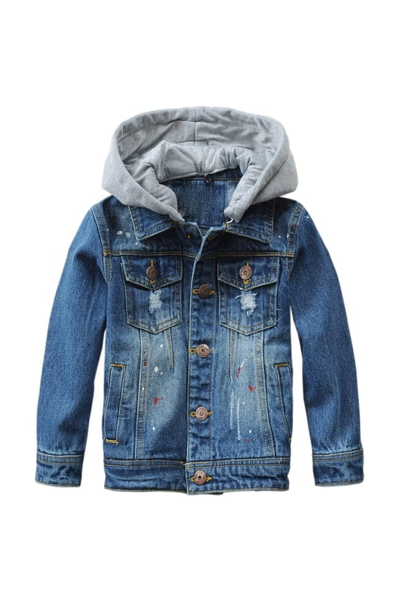Hooded Denim Jacket Kids Boys Girls Zipper Pocket Cardigan Outerwear Retro Classic Trendy Jean Coat Windbreaker Casual Jacket Unisex