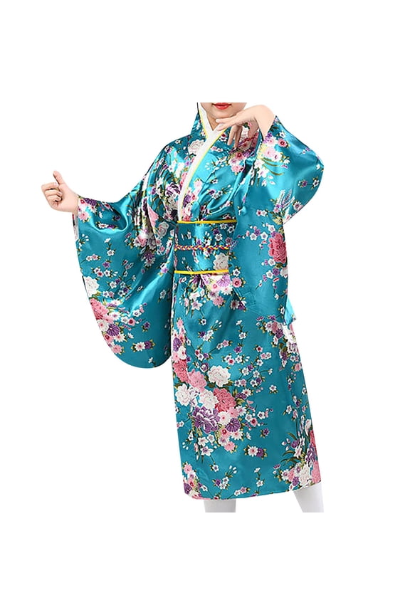 Japanese Traditional Dress Kimono Robe for Kids Girls Yukata Kimono Anime Robe Kids Baby Girls Dresses Outfits New Year Dress Up Kimono Robe Japanese Traditional