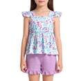 thumbnail image 1 of EnJoCho Kid Girls Clothes Outfits Bowknot T-Shirt + 2 In 1 Denim Short Skort Summer Clothing Set, Girls Shirt and Shorts Set Kindergarten Starter Pack Size 4-10 Years, 1 of 9