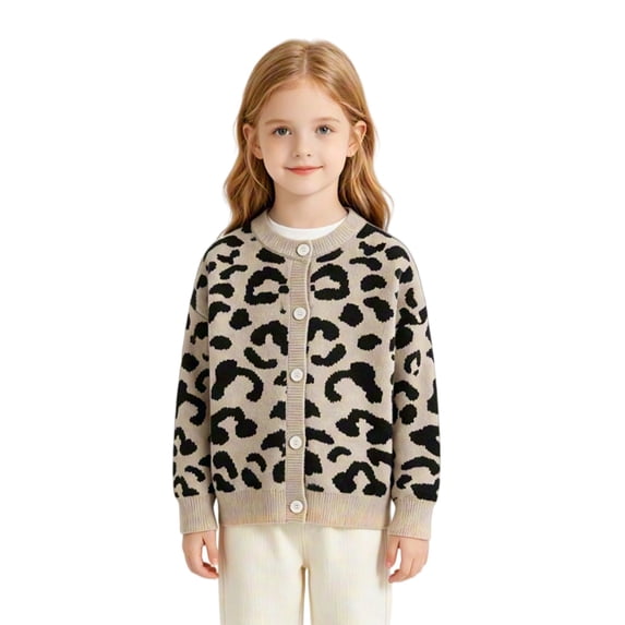 EnJoCho Kid Girls Leopard Knit Cardigan Cute Long Sleeve Open Front 𝖲hrug Sweater Toddler Lightweight Button Down Jacket Girls Knit Cardigan Sweater Back-To-School