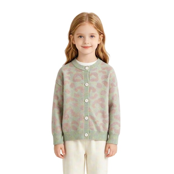 EnJoCho Kid Girls Leopard Knit Cardigan Cute Long Sleeve Open Front 𝖲hrug Sweater Toddler Lightweight Button Down Jacket Girls Knit Cardigan Sweater Back-To-School