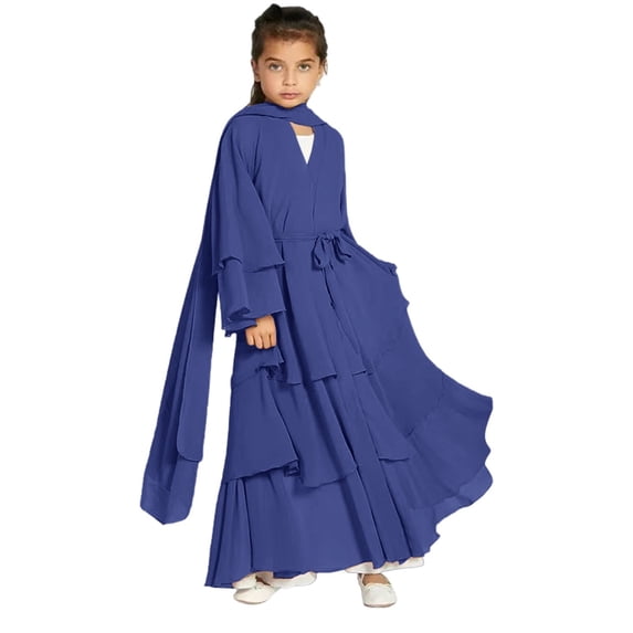 EnJoCho Kids Abayas Dress for Girls Musli𝗆 Dress with Hijab Chiffon Layered Islam Kaftan Robe Open Front Cardigan Prayer Dress Girls' Middle Easter𝗇 Dress