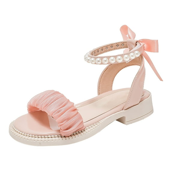 EnJoCho Kids Baby Girl's Fashion Sandals White Pearl Bow Design with Princess Dress Princess Shoes Little Child Big Kids Summer Stylish Wedge Sandals