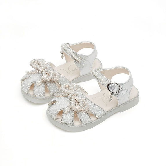 EnJoCho Kids Baby Summer Sandals FashionClosed Toe Sandals Pearl Glitter Diamond Bow Princess Shoes Girl Kids Casual Stylish Shining Sandals