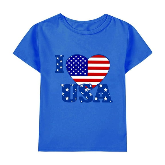 EnJoCho Kids Basic Tops Boys and Girls 4th Of July American Flag Patriotic Short Sleeve Shirt 4 14 Years Trendy School Home Casual Tops